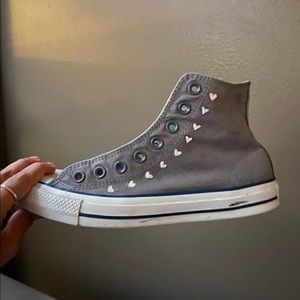 Hand embroidered converse with tiny white hearts- size 8.5/9 (customizable)